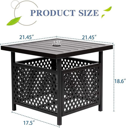 Outdoor Patio Bistro Coffee Table Side Table with 1.57" Umbrella Hole, Small Metal Square, for Garden, Pool, Deck, Black