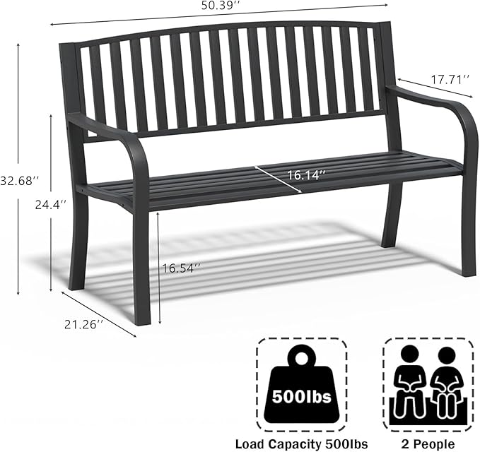 SHGJ&SOFT Outdoor Bench, Garden Bench, Cast Iron Metal Frame Patio Park Bench,for Porch, Lawn,Garden,Yard (BK08-2PACK)