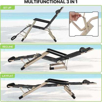 Magshion Folding Patio Chairs Set of 2, Outdoor Lounge Chair with Footrest, Folding Portable Outside Recliner Chair for Backyard, Beach, Camouflage