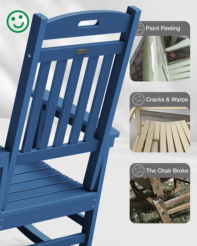 YEFU Porch Rocking Chairs Set of 4: Plastic Rocking Chairs for Outside, Weather Resistant for Patio, Waterproof, Rock smoothly, Navy Blue