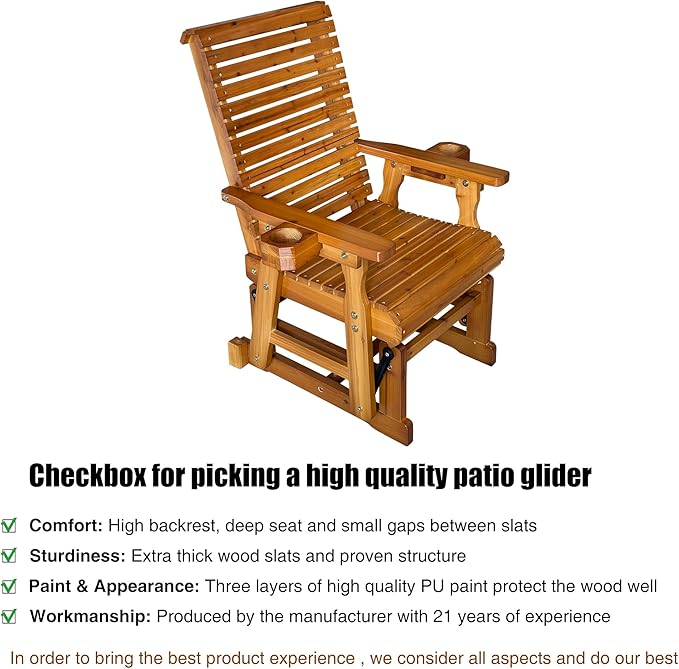 Fortune Candy Patio Glider with Cup Holders, High Roll Back and Deep Contoured Seat, Heavy Duty 600 Lb (Warm Brown - Photo 3