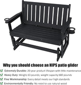 Poly Lumber Patio Glider, Durable HIPS Material, Weather-Resistant Swing Bench for Outdoor Porch Garden (Black - Photo 3