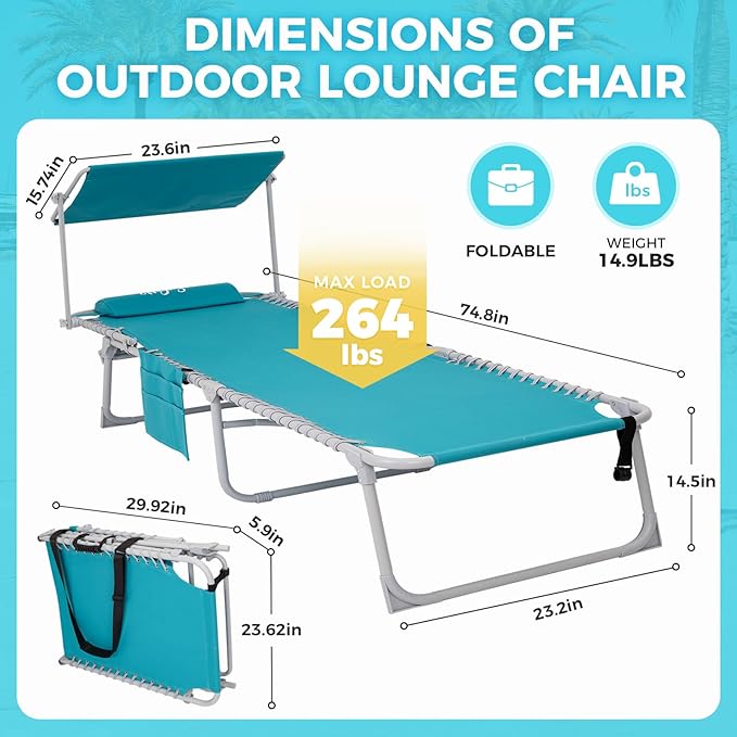 #WEJOY Folding Tanning Chair with Canopy Shade - Photo 2