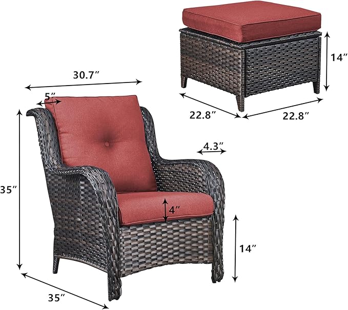Rilyson Outdoor Patio Furniture Chairs Set - 4 Piece Wicker Rattan Patio Sectional Conversation Sets with 2 Chairs and - Photo 3