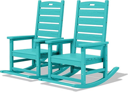 SERWALL Outdoor Rocking Chair Set of 2, Oversized Rocking Chair with Footboard for Adults, HDPE All Weather Resistant Rocking Chairs for Patio, 350lbs Weight Capacity,Aruba