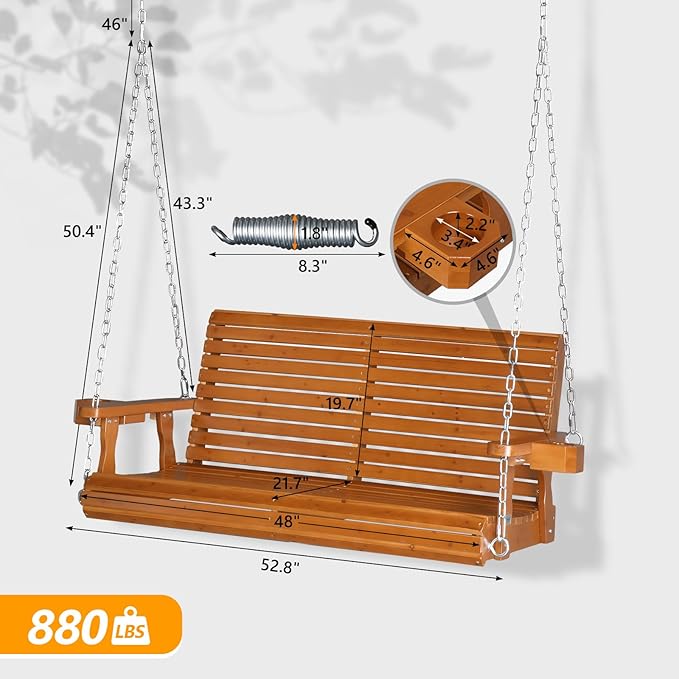 VINGLI XL Size Patio Wooden Porch Swing Outdoor with Cup Holders - Photo 4