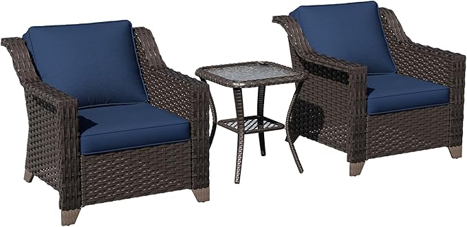 3 Pieces Patio Conversation Furniture Set - 2 Armchairs, 1 Side Table - Photo 6