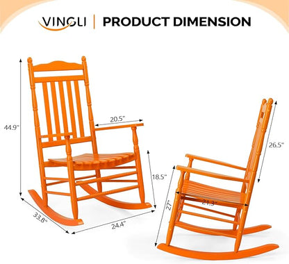 VINGLI Wooden Rocking Chair Outdoor, Patio Rockers with High Back, Support 450 LBS Rocking Chairs, for Porch, Patio, Balcony, Garden, Yard (Orange, 2 PCS)