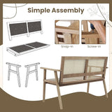Tangkula Outdoor Teak Wood Garden Bench, 2-Person Patio Bench with Armrests, Rattan Backrest & Seat - Photo 9