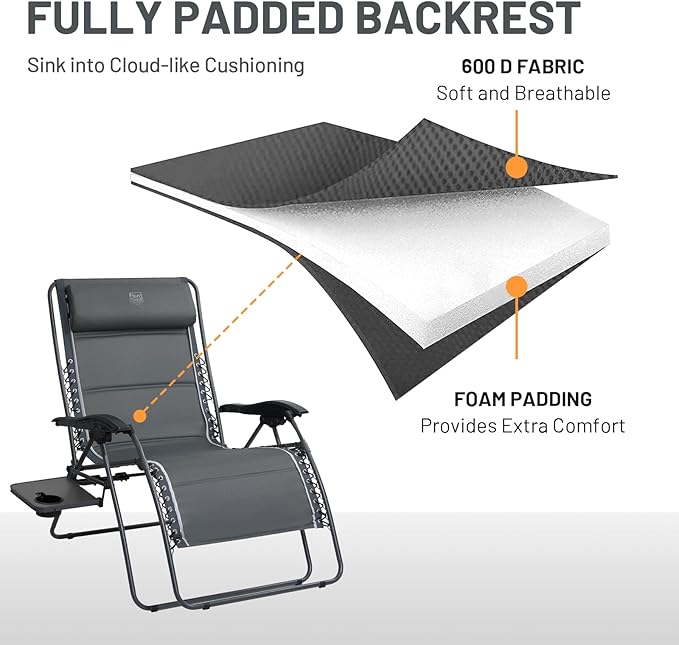 Timber Ridge Oversized Zero Gravity Chair, 33In Wide XXL Zero Gravity Reclining Chair with Side Table - Photo 5