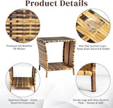 Wicker Rattan Side Table, Outdoor Square Rattan Coffee End Table with Tempered Glass Top and Storage for Patio Porch - Photo 4