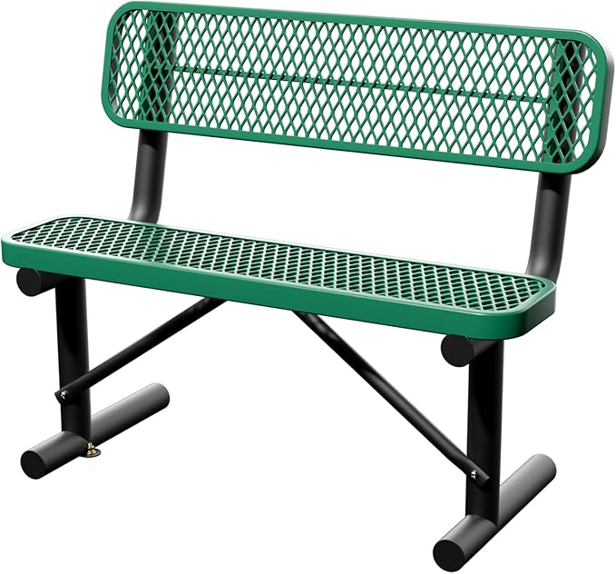 4 Feet Heavy Duty Metal Park Bench for Outside, Outdoor Bench with Backrest & Portable Frame, Commercial Benches for Shopping Malls, Stores, Parks, Patios, Decks, Green
