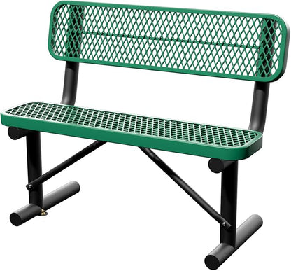 4 Feet Heavy Duty Metal Park Bench for Outside, Outdoor Bench with Backrest & Portable Frame, Commercial Benches for Shopping Malls, Stores, Parks, Patios, Decks, Green