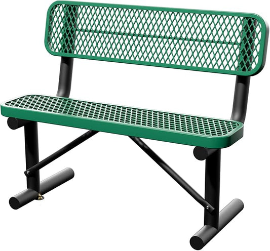 4 Feet Heavy Duty Metal Park Bench for Outside, Outdoor Bench with Backrest & Portable Frame, Commercial Benches for Shopping Malls, Stores, Parks, Patios, Decks, Green