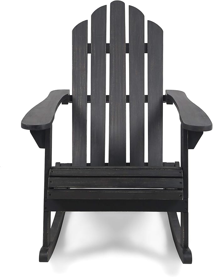 Christopher Knight Home Cara Outdoor Adirondack Acacia Wood Rocking Chair, Dark Gray Finish - Photo 5