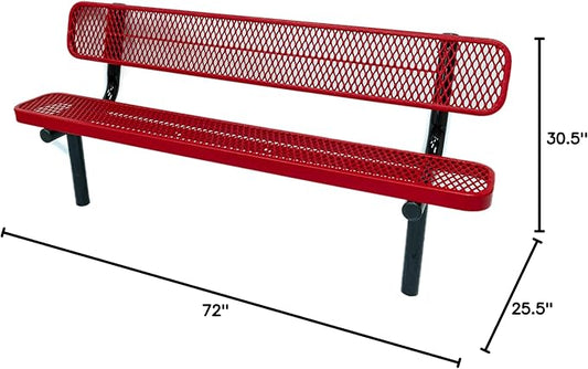 COATEDOUTDOORFURNITURE Coated Outdoor Furniture Heavy-Duty Outdoor Bench Thermoplastic Coated, Expanded Metal, Commercial-Grade Seating, Made in America (Inground with Back, 6 Ft, Textured Red)