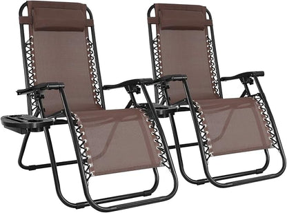 Flamaker Patio Zero Gravity Chair Outdoor Folding Lounge Chair Recliners Adjustable Lawn Lounge Chair with Pillow for Poolside, Yard and Camping (Brown)