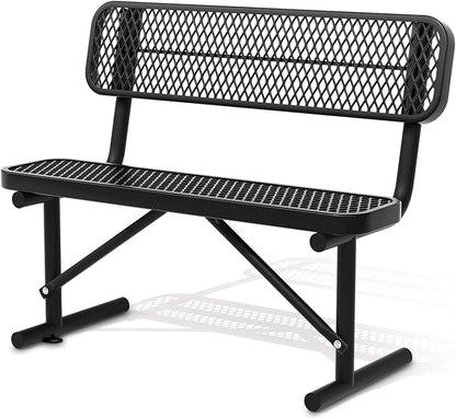 48" Metal Park Benches for Outside - Black Outdoor Benches Heavy Duty Garden Weatherproof Bench with Backrest, Buddy Bench for Schools,Commercial Benches for Shopping Mall, Store, Yard, Patio