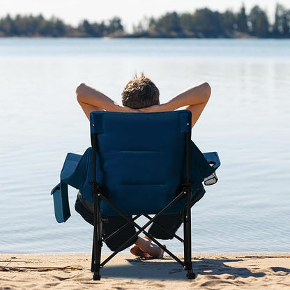 Oversized Rocking Camping Chair with Headrest & Cup Holder - 400lbs Capacity, 600D Oxford Fabric, Easy Fold Portable Outdoor Rocker Chair for Camping, Backyard, Beach, Blue