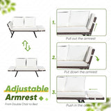 Greesum Outdoor Sofa, Woven Rattan Patio Furniture, Convertible Daybed or Double Chair with Adjustable Armrests - Photo 6