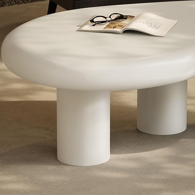 Modway Elowen Coffee Table in White - Concrete Sculptural Center Table for Indoor and Outdoor Spaces