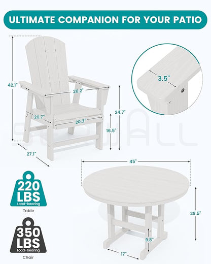 SERWALL Outdoor Adirondack Dining Chair Set of 2, All Weather HDPE Patio Chairs, White