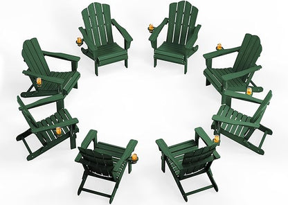 KINGYES Folding Adirondack Chair Set of 8, HDPE All-Weather Folding Adirondack Chair, Green