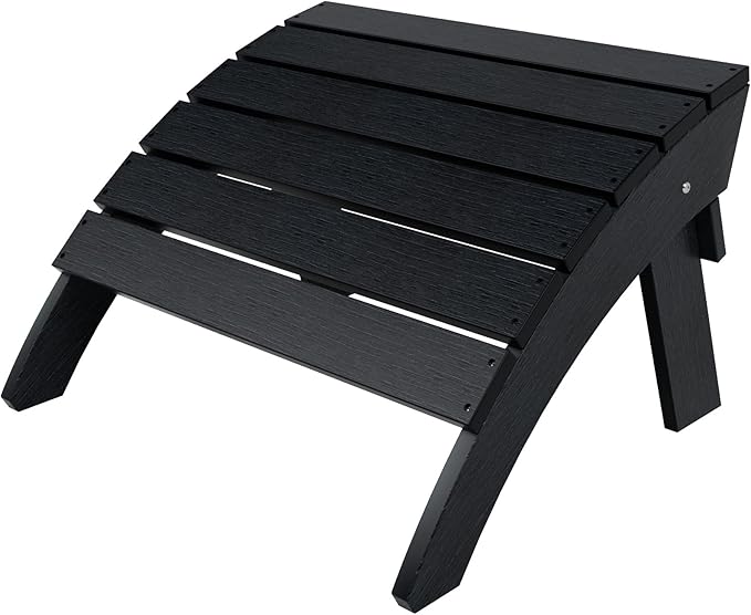 WestinTrends Tuscany Adirondack Ottoman, Real Wood Like Outdoor Ottoman for Patio, All Weather Poly Lumber Folding Ottoman Footrest for Adirondack Chair, Black