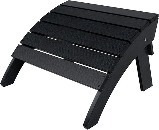 WestinTrends Tuscany Adirondack Ottoman, Real Wood Like Outdoor Ottoman for Patio, All Weather Poly Lumber Folding Ottoman Footrest for Adirondack Chair, Black