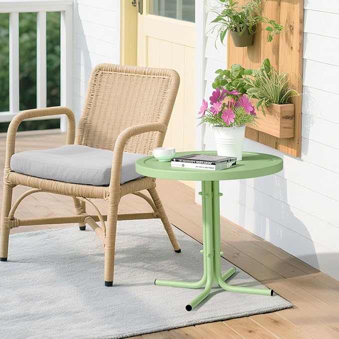 VINGLI Outdoor Side Table, Round Metal Patio Side Table End Table for Garden, Balcony, Porch and Living Room (Key Lime)