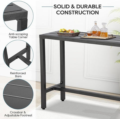 Outdoor Bar Table, Patio Console Pub Height Tables with Powder Coated Steel Frame, Weather Resistant Waterproof Top for Hot Tub, Balcony, Garden, Yard, Poolside (Grey, 55" Bar Table)