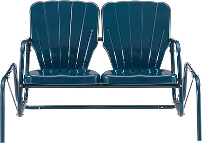 Crosley Furniture Ridgeland Retro Metal Outdoor Loveseat Glider, 2-Person Rocking Patio Bench for Porch, Navy Gloss
