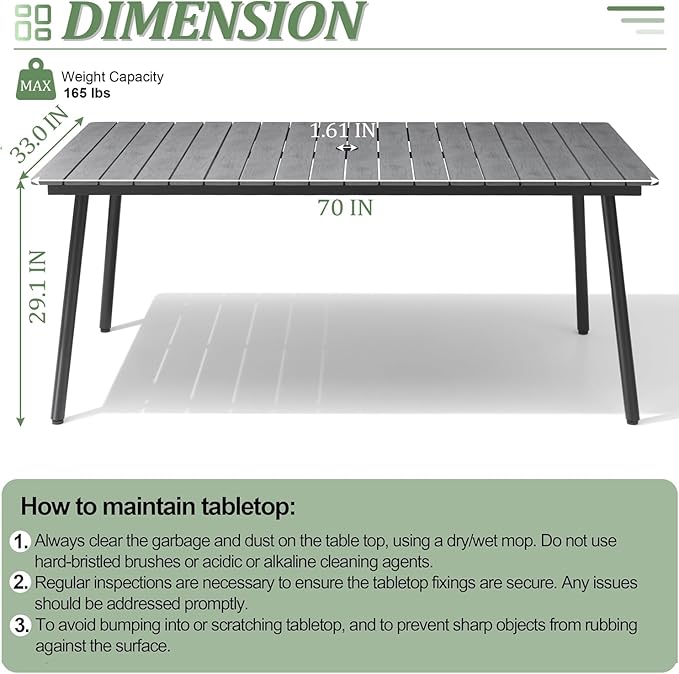 70" Patio Outdoor Dining Table for 6 - Photo 3