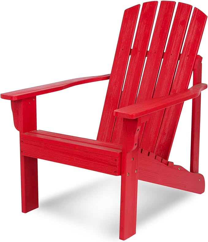 Shine Company Mid-Century Modern Wooden Adirondack Chair, Outdoor Patio Firepit Chairs, Back & Seat Pre-Assembled, Chili Red