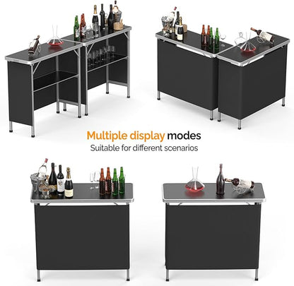VINGLI 39" Portable Bar Table, Mobile Bar Table for Events, Party, Camping, Picnic, Tradeshow, Outdoor & Indoor with Black Skirt Carry Bag（Black）
