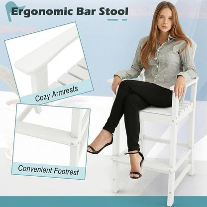 Giantex Set of 2 HDPE Outdoor Bar Stools, All Weather Tall Adirondack Chair with Armrest, Footrest, Load 360Lbs, Counter Height Bar Stool for Patio, Garden, Yard, Indoor Or Outdoor Use, White