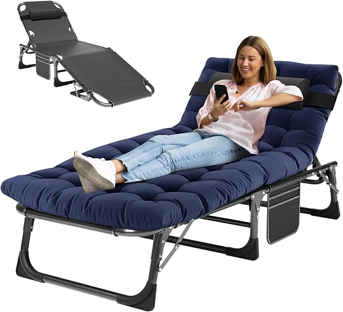 MOPHOTO Folding Chaise Lounge Chair 5-Position, Folding Cot, Heavy Duty Patio Chaise Lounges for Outside, Poolside - Photo 1