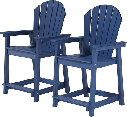 Tall Adirondack Chairs Set of 2, Outdoor Bar Height Chair for Patio, Heavy-Duty Tall Adirondack Chair, Weatherproof HDPE Chairs for Deck, Poolside, Navy Blue