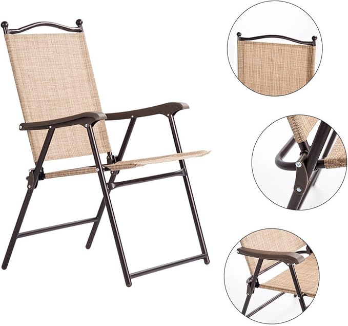 Giantex Set of 2 Patio Folding Chairs, Outdoor Patio Dining Chairs w/Armrest, Sling Back, Metal Frame - Photo 5