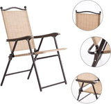 Giantex Set of 2 Patio Folding Chairs, Outdoor Patio Dining Chairs w/Armrest, Sling Back, Metal Frame - Photo 5