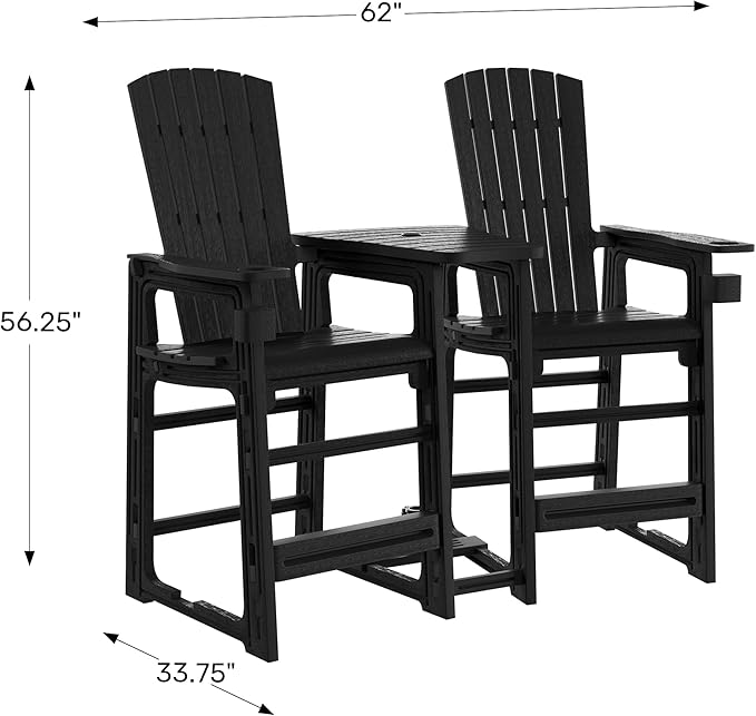 WestinTrends Azura Outdoor Tall Adirondack Chairs with Connecting Table Tray (Set of 2), White