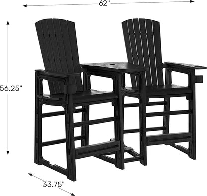WestinTrends Azura Outdoor Tall Adirondack Chairs with Connecting Table Tray (Set of 2), Weathered Wood