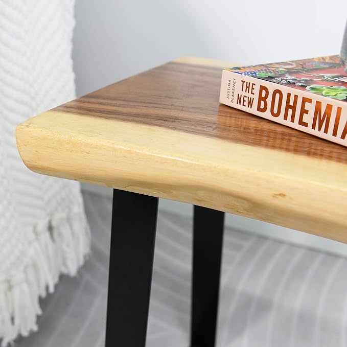 Natural Wood Bench 20"x13"x18"H Rectangle Solid Wooden Entryway Stools Living Room End Table Rustic Live Edge Coffee Table Side Table Bedroom Bathroom Patio Outdoor Garden Foot Rest Stool