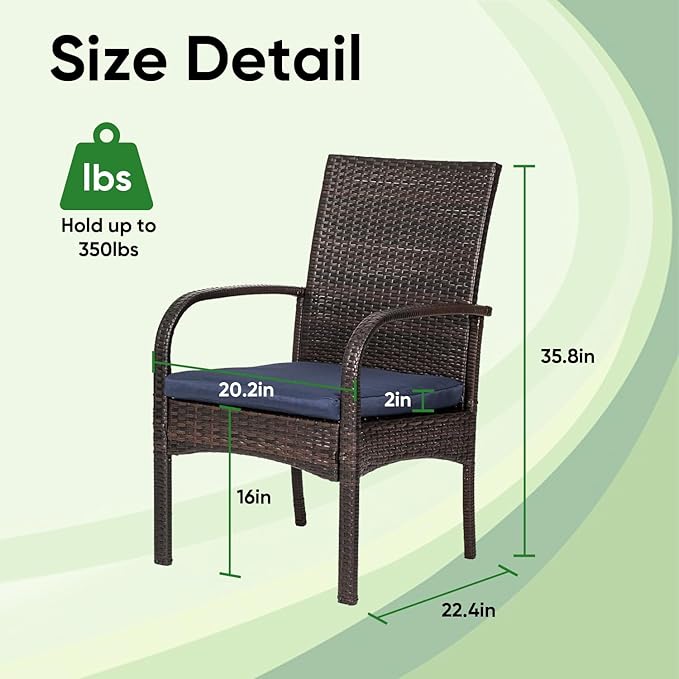 Outdoor Wicker Patio Dining Chairs with Padded Cushions Set of 4: Porch Rattan Chairs Club Chairs with High Back and - Photo 4
