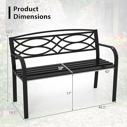 Tangkula Outdoor Metal Garden Park Bench, Heavy-Duty Metal Slatted Loveseat for 2 People with Curved Armrests & Backrest, Patio Park-Style Seating Furniture for Backyard, Poolside, Porch