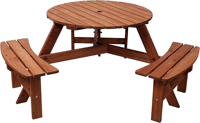 Wooden Picnic Table,Outdoor Wooden Dining Rectangle Table w/Umbrella Hole,for Patio,Garden,Backyard - Photo 5
