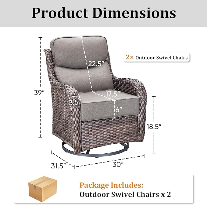 Luxury Outdoor Swivel Rocker Patio Chairs Set of 2 with 6-Inch Thick Cushions - Photo 6