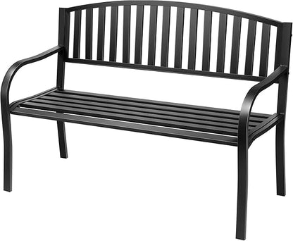 VIVOHOME 50 Inch Outdoor Garden Bench Cast Iron Metal Frame Patio Park Benches for Porch Yard Lawn