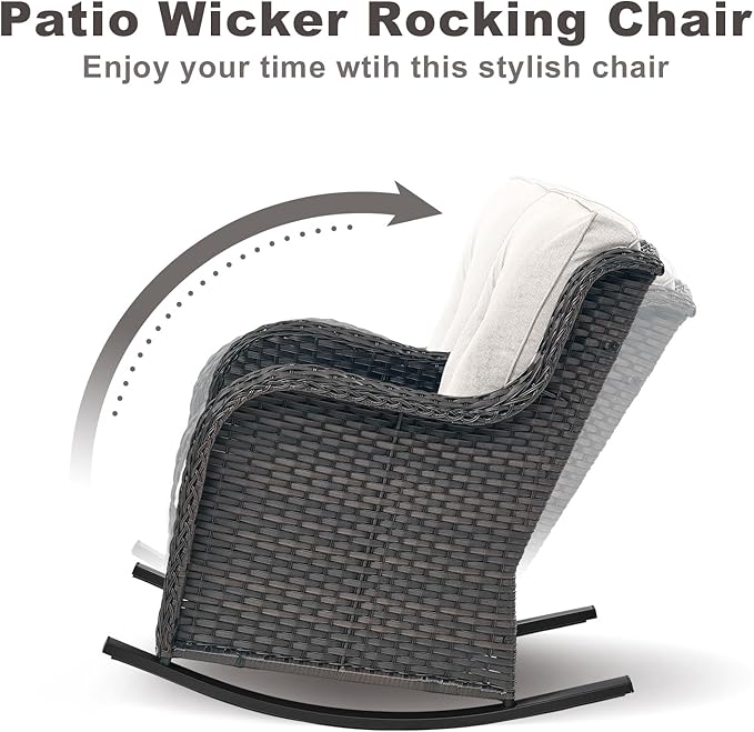 Rilyson Patio Chairs Outdoor Rocking Chair - 2 Piece Wicker Rattan Rocker Chairs Set with High Back and Deep Seating - Photo 4