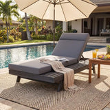 Lounge Chaise Set with Headrest and Side Space for Outdoor Relaxation, Acacia Wood Frame with Water-Resistant Cushions - Photo 1